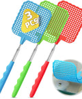 Three Pack Telescoping Fly Swatters With 28.6 Inch Stainless Steel Handles Extendable Bug Swatters For Indoor And Outdoor Use