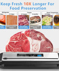 PowerVac Vacuum Sealer With Starter Kit Auto Air Sealing For Dry And Moist Modes Built In Cutter Easy Clean Storage with meat