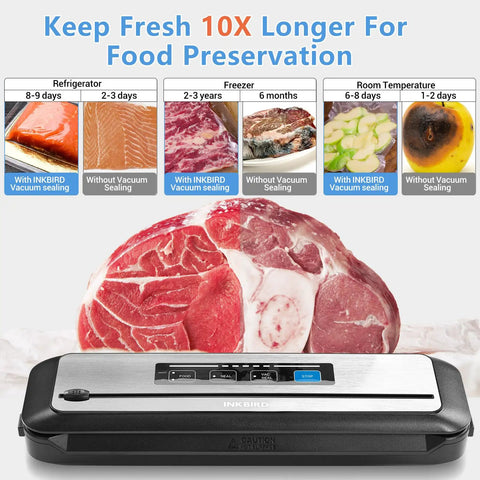 PowerVac Vacuum Sealer With Starter Kit Auto Air Sealing For Dry And Moist Modes Built In Cutter Easy Clean Storage with meat