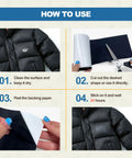 Instructions for applying Self Adhesive Nylon Fabric Repair Tape 4x63 Inches For Quick Down Jacket Fix DIY Friendly Waterproof Outdoor Gear Patch Kit