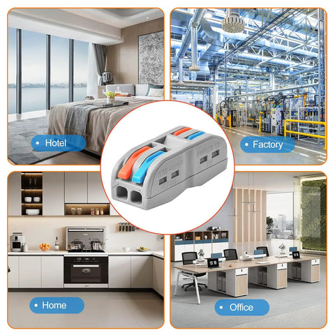 Lever Nut Wire Connectors Kit 50Pcs 2 Conductor 2 In 2 Out Inline Splices in hotel, factory, home, and office settings.