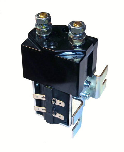 Heavy Duty EV Main Contactor Solenoid Switch 48 Volt 200 Amp SPST Normally Open with metal contacts and mounting bracket.