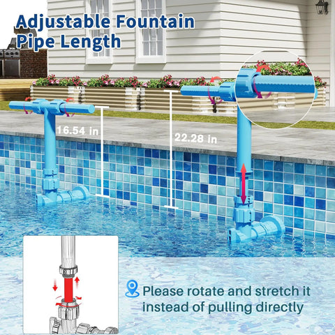 2 In 1 Pool Fountain With 360 Degree Adjustable Dual Spray Heads And A Retractable Height Pole For Pools, Blue