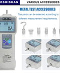 High Precision Digital Force Gauge 500N Push Pull Meter With Output Function For Lab And Shop Floor, 0.1N Resolution, 0.2 Percent Accuracy, 1000 Hz Sampling Speed, Includes Three Units. digital dynamometer with metal test accessories