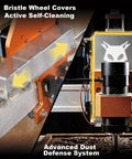 Beefy Desktop CNC Router Machine Featuring A 500W Brushless Spindle with bristle wheel covers and dust defense for precision milling.