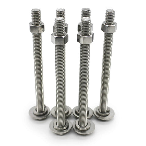 Four-Set 3/8-16 X 4 Stainless Steel Hex Head Bolts With Nuts, Flat And Lock Washers, 18-8 304 Stainless, Fully Threaded, Heavy Duty Fastener Kit