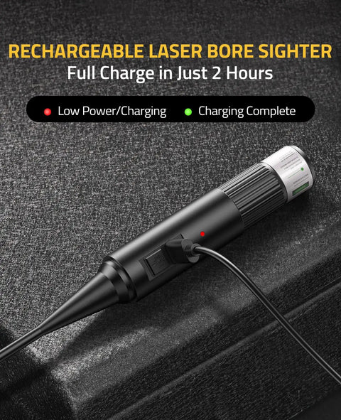 Charging Rechargeable Laser Bore Sight Kit With 32 Adapters For 17 To 12 Gauge Calibers Green And Red Beam