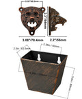 Heavy Duty Cast Iron Bear Head Wall Mounted Bottle Opener With Nifty Little Cap Catcher Antique Copper Finish dimensions 3.3" x 3.08" x 2.2".