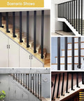 Rock Solid Matte Black Wrought Iron Handrail Adjustable Wall Mounted Stair Railing With Hella Grippy Nonslip Grip and Dang Easy Side Mount Brackets For A Badass Secure Way Upstairs, showing various installation angles.