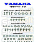 All In One Full Plastics Body Fastener Bolt Kit For Yamaha YZ450F 2018 To Current With OEM Style Hardware Includes Fenders Fork Guards Seat Shrouds Bushings Complete laid out with bolts and washers