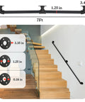 Heavy Duty 7 Ft Metal Industrial Pipe Stair Handrail In Glossy Black Finish for indoor stair with mount measurements