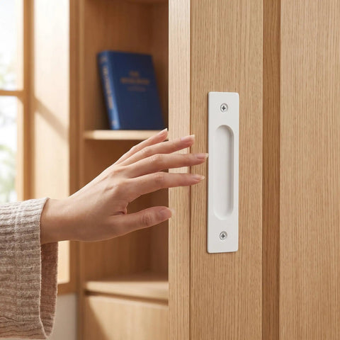 Hand gripping Heavy Duty Aluminum Flush Pulls 2 Pack Recessed Sliding Door Handles With Mounting Screws Barn Closet And Cabinet Drawer Knobs Super Quick Install Pocket Door Hardware Fresh White Finish 5.9 Inch.