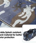 Close-up of water-resistant camo Oxford fabric on 17 Inch Fishing Tackle Carrier Bag With Two Front Pockets Travel Large Capacity Rod Case