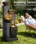 Tall Outdoor Water Fountain With Stone Texture, Four Tier Cascading Bowls For Patio Deck Porch Yard And Garden, 38.2 Inches High