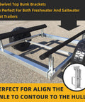 Heavy Duty Galvanized Boat Trailer Bunk Brackets With Swivel Top For Universal Fit On Various Crossmember Sizes Marine Trailers mounted with 8" cushions.
