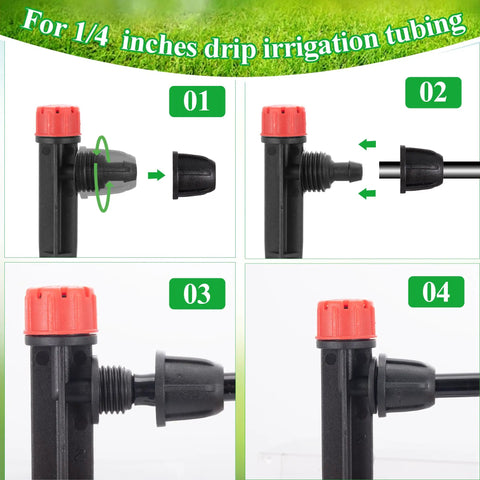 60 Pcs Drip Irrigation Emitters For One Quarter Inch Tubing With Adjustable Flow Misting Emitters And Sprayer Drippers