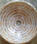 Slick White And Golden Mother Of Pearl Vessel Sink 24X24X5 Five Point Five Inches Handmade top view with circular patterns.