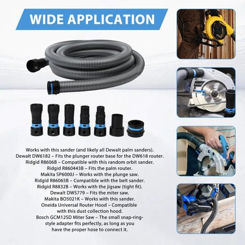 Workhorse 20 Foot Wet Dry Shop Vac Hose With 6 Adapters for Dust Collection and Woodworking Tools Compatibility