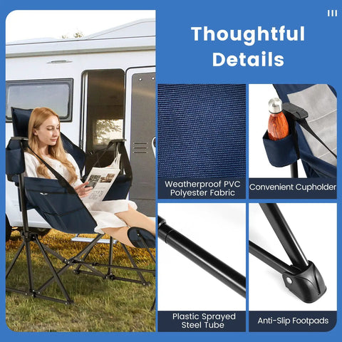 Woman relaxing in Detachable And Retractable Footrest Hammock Camping Chair With Cozy Head Pillow, featuring cupholder and PVC fabric.