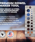 Doweling Tool For Precision Woodworking, Premium Dowel Maker With Seventeen Hole Plate, A2 Tool Steel, Multi Size Dowels