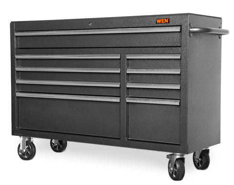 52 Inch Premium Rolling Tool Cabinet With Beefy 21 Gauge Powder Coated Steel Heavy Duty Build Nine Lockable Soft Close Drawers With 100 Lb Capacity Size 52W 18D 37H Inches Ideal Garage Workshop Storage Black side view
