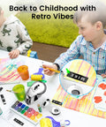 Kids using the Sweet Vintage Embossing Label Maker With Rad 9Mm Tape to create colorful 3D stickers for crafts.