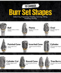 BLENCEE 10-piece tungsten carbide burr set with 1/4 in shanks for deburring, engraving, grinding metal.