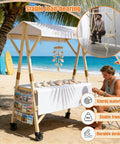 Portable Farmers Market Stand With Foldable Canopy On Wheels For Street Vending And Outdoor Events Sturdy Wooden Vendor Cart Easy To Store Mobile Market Stall In Bright Yellow About 47 By 24 By 79 Inches