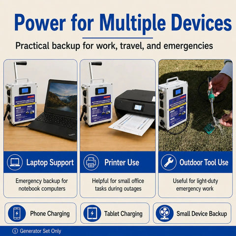 Crank Powered Portable Hand Crank Generator Emergency Power Station with laptop, printer, and outdoor tool use