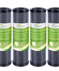 Four 1 Micron CTO Carbon Water Filter Cartridge 2.5 X 10 Inch For Whole House Filtration Replacement in packaging