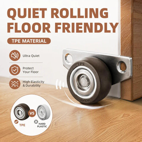 Twenty Pack Small Side Mount Caster Wheels With Silent Smooth Rolling Motion For Drawer Cabinet Upgrades showing TPE material and floor-friendly design.