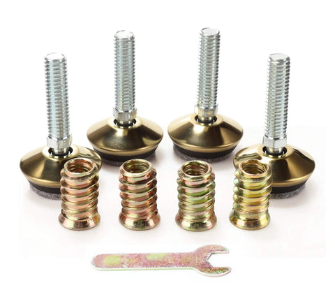 Swivel Furniture Levelers Kit Adjustable Heavy Duty Leveling Legs for Tables Chairs Cabinets With Felt Pads 4 Pack 34mm D Golden Finish
