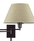 Cambridge 15 Inch Modern Sleek Swing Arm Wall Sconce with Latte Mocha Empire Fabric Shade, black finish arm detail