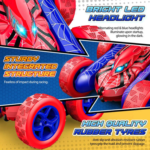 Bright LED headlight and sturdy structure of Remote Control Car Double Sided 360 Degree Rotation 4WD RC Toy for Kids Ages 3 to 12