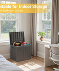 Big 31 Gallon Outdoor Storage Box With Lid For Patio Furniture, Garden Tools, And Pool Supplies shown in indoor room setting