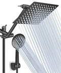 8 Inch Rain Shower Head With 11 Inch Adjustable Arm And 60 Inch Hose, High Pressure Handheld Combo With 3 Spray Settings, Matte Black Finish