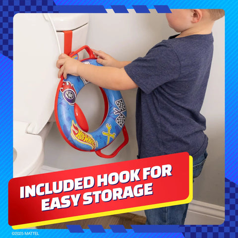Cushioned Toddler Potty Training Seat With Totally Rad Race Car Vibes, Secure Grip Handles, Slip Resistant Ring, Splash Deflector And Super Handy Storage Hook For Tiny Pilots