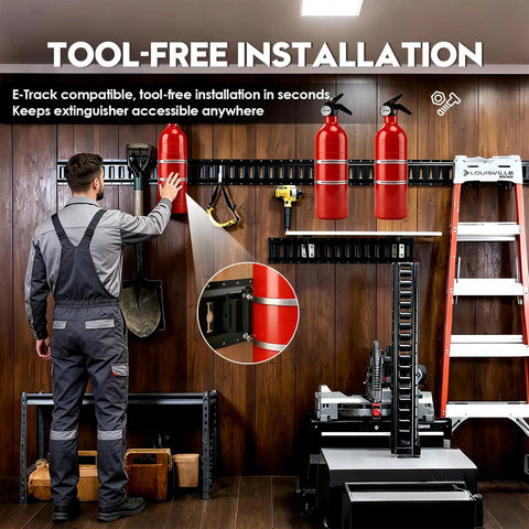 Heavy Duty Vertical E Track Fire Extinguisher Mount With Beefy Stainless Clamps And Fully Welded Base Locks In Five To Ten Lb Tanks Rock Solid Cargo Saver For Work Trucks Trailers Campers Rvs