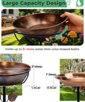 Metal Bird Bath For Outdoors 36 Inch Tall Stake With Removable 13 Inch Diameter Bowl And 3 Inch Deep Basin 1.4 Gallon Capacity