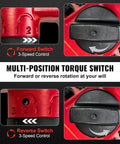 High Performance 1 Inch Air Impact Wrench Built With A Pinless Hammer Mechanism And 4200 Rpm No Load Speed showing multi-position torque switch details.