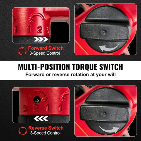 High Performance 1 Inch Air Impact Wrench Built With A Pinless Hammer Mechanism And 4200 Rpm No Load Speed showing multi-position torque switch details.