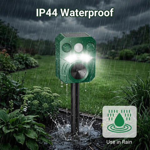 Solar Ultrasonic Animal Repeller 2 Pack With Motion Sensor And Flashing Lights Waterproof Outdoor Pest Deterrent For Deer Cats Dogs Raccoons Squirrels On Lawns Gardens Patios IP44 waterproof in rain