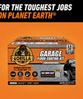 Two Part Epoxy Garage Floor Coating Kit Delivers Kickass Chemical Resistance And Showroom Shine Covering 550 Square Feet packaging in high gloss gray