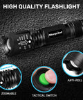 Zoomable 2 In 1 Led UV Blacklight Flashlight 395Nm With 500 Lumen Power showing tactical switch and anti-roll feature