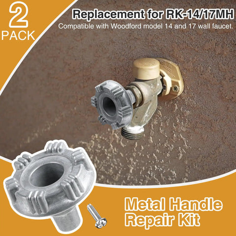 Outdoor faucet with 2 Pack Heavy Duty Outdoor Faucet Handle Repair Kit For RK 14 17MH Replacement Handle in silver finish