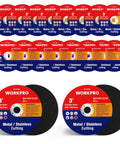 Beefed-Up 20 Pack Cut Off Wheels 3 By 3 Eighth Inch Metal And Stainless Steel Cutting Discs for angle grinder displayed in packaging