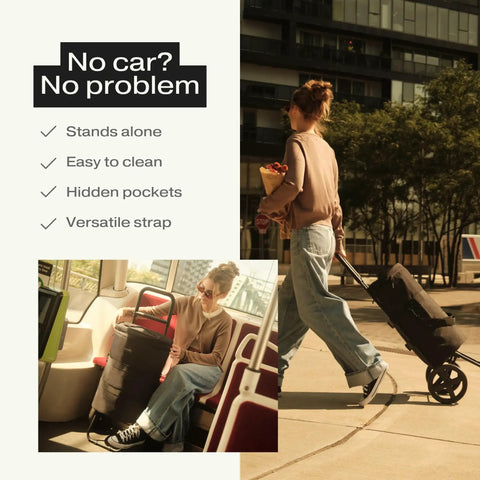 Effortless Foldable Grocery Cart With Large Insulated Bag Lightweight Frame Water Resistant Fabric And Smooth Glide Wheels