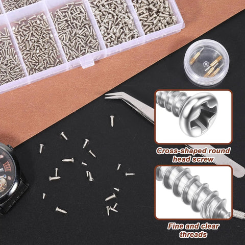 Dope 1200-Piece Tiny Screw Kit With Phillips Pan Head Machine Screws M1-M1.7, storage box, tweezers, screw details
