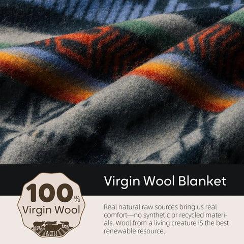 100 Percent Virgin Wool Blanket 62 By 86 Inches warm, thick, and colorful texture with military style comfort