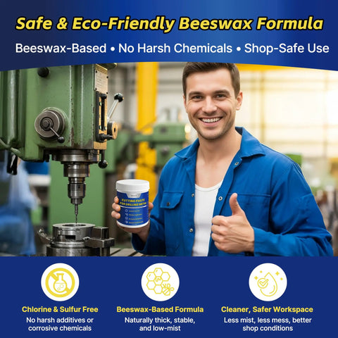 Person holding jar of Beeswax Cutting Paste For Drilling Metal No-Drip Wax Quick Cutting Oil Alternative for metalwork